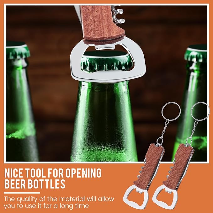 Ziliny 24 Pcs Bottle Opener Keychain Bulk Wine Bottle Beer Opener Keychain 3.27" Stainless Steel Corkscrew Waiter Corkscrew Wine Keyring Gifts for Christmas Bar Party Wedding Home (Redwood Color)