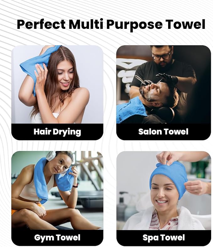 Avalon Towels Salon Towel - Sky Blue Hand Towels Bulk Pack of 24 - 100% Cotton Absorbent Spa, Facial & Gym Towel for Working Out - 16x27 Inches (Not Bleach Proof)