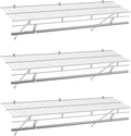 COSTWAY Closet Shelves Wall Mounted, Ventilated Shelf with Hanging Rod | Metal Wire Shelving Kit, Wire Wall Shelf for Laundry Room, Bedroom, Home, Mounting Accessories Included (3, 4 ft x 12 in)