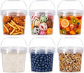 6 Pack 1 Gallon Food Grade Plastic Buckets with Screw Lids & Handle, Reusable Storage Containers for Snacks, Salad, Sauce - Clear Freezer Safe Bucket Set (Transparent)