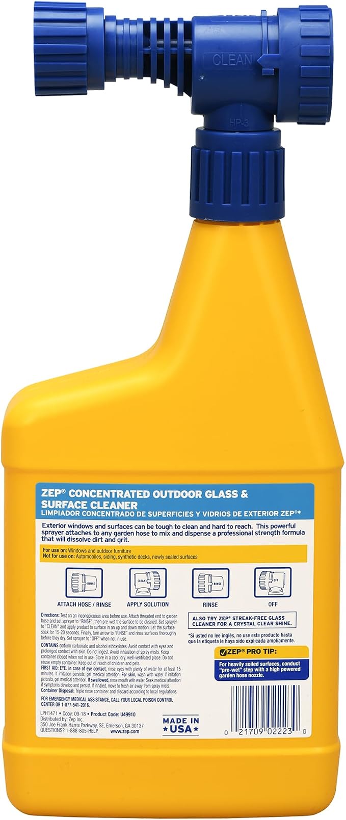 Zep Hose End Outdoor Glass and Surface Cleaner - 32 oz (Case of 6) - U49910 - Easy-To-Use, Attach and Spray for A Streak-Free Shine