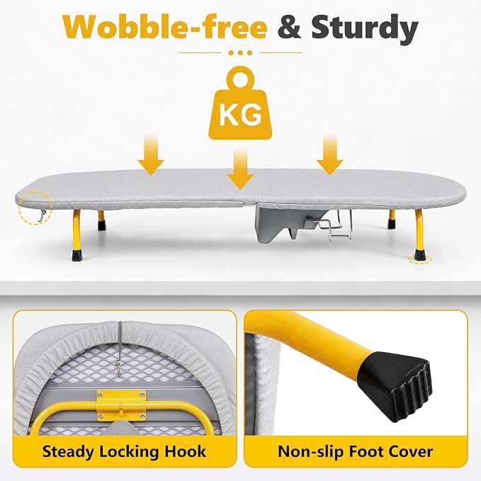 Foldable Tabletop Iron Board with Iron Holder for Home Travel, Gray | Portable Folding Ironing Board with Heat Resistant Cover & Non-Slip Feet, Small Ironing Board with Wall Mount, Space Saving