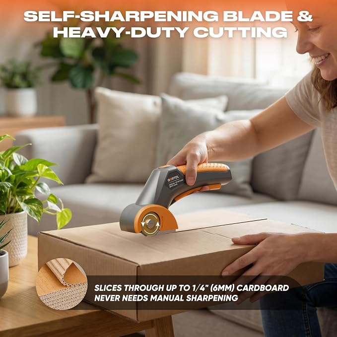GARTOL Cordless Electric Scissors with Rotary Blade, 4V Power Cutter for Cardboard, Carpet, Leather & Fabric, Self-Sharpening Electric Shears with Storage Bag, Ideal for Arthritis, Sewing & DIY Crafts