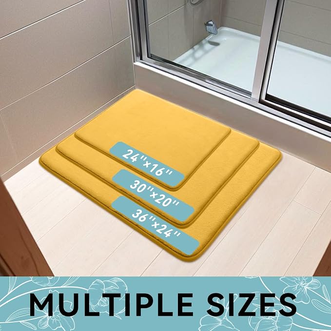 Smiry Memory Foam Bath Mat 59x24, Extra Soft and Absorbent Bathroom Mats, Non Slip Washable Carpet for Floor, Shower and Tub, Yellow