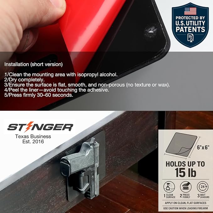 Stinger Magnetic Gun Mount Rack w/Trigger Guard Protection, Gun Holder Conceal in Car, Truck, Vehicle, Desks, Safes, Walls, Gun Magnet for Handgun Rifle Shotgun Pistol Revolver