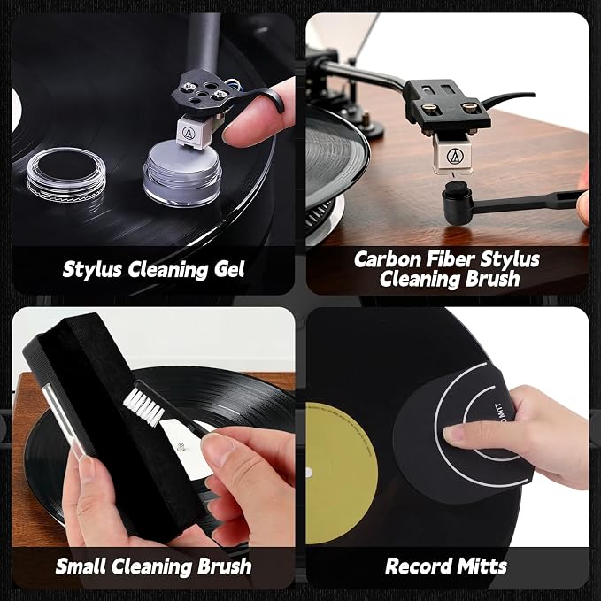 12-in-1 Vinyl Record Cleaning Kit,Turntable Cartridge Alignment Kit with Digital Scale,Azimuth Ruler,Alignment Protractor,Spirit Level,Velvet Brush,Stylus Brush,Record Mitts,Cleaning Cloth