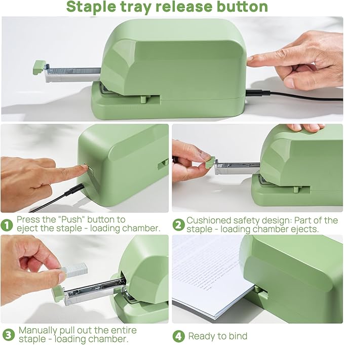 Electric Stapler for Desk Value Pack, 45 Sheet Capacity, Includes 1500 Staples & Staple Remover, No-Jam, Faster Stapling, AC Adapter Powered, Saga Green