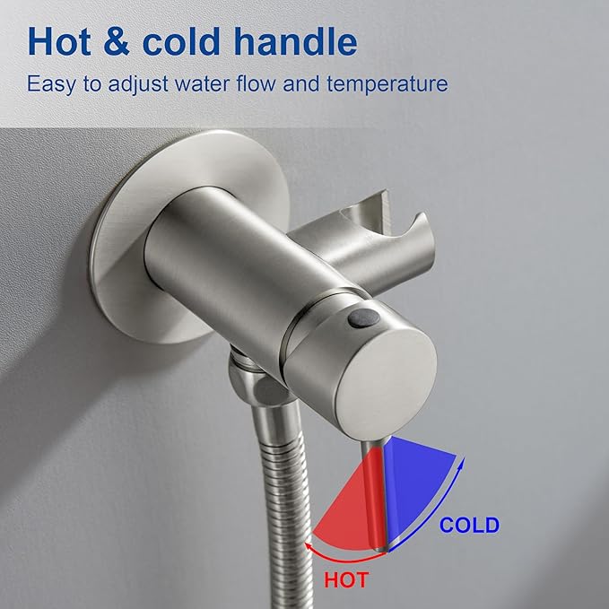 SHAMANDA Warm Water Bidet Sprayer for Toilet with Hot and Cold Brass Rough-in Valve, Stainless Steel Round Handheld Bidet Attachment Set for Feminine, Pets and Baby Diaper Wash, Brushed Nickel