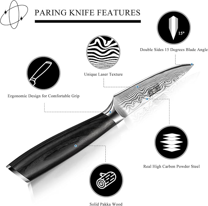 HOSHANHO Paring Knife 3.75 Inch, Powder Steel Forged Small Kitchen Knife | Razor Sharp Fruit Knife for Peeling & Coring, Japanese Peeling Knife with Ergonomic Pakkawood Handle, Thoughtful Gifts
