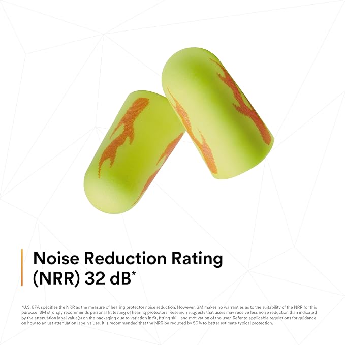 3M Ear Plugs, 200 Pairs/Box, E-A-Rsoft Yellow Neon Blasts 312-1252, Uncorded, Disposable, Foam, NRR 33, Drilling, Grinding, Machining, Sawing, Sanding, Welding, 1 Pair/Poly Bag