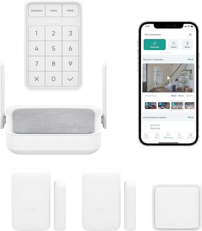 Wyze Home Security System Core Kit with Hub, Keypad, Motion, Entry Sensors (2), and 3 Months of 24/7 Professional Monitoring Included (Service Required) (Renewed)