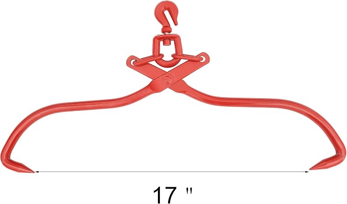 Skidding Tongs – 17-inch Log Grabber with Swivel Hook to Connect with Chain – Logging Tools for Forestry, Timber, and Firewood by Earth Worth (Red)