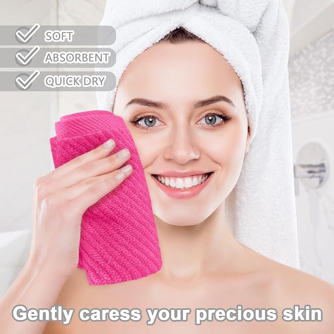VOOVA & MOVAS Washcloths 6PC, 100% Cotton, 13x13 in, Hot Pink | Thick, Quick Dry, Soft, Absorbent, Luxury Towels For Face, Fluffy Wash Cloths, Towel Gift Set