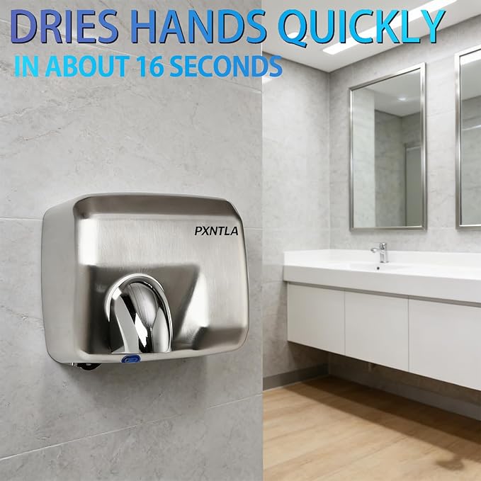 Stainless Steel Hand Dryer, 16 Seconds Fast Dry Hands, 100-130V, 180° Rotatable Air Nozzle, Hand Dryer for Home Bathroom, IPX1 Waterproof & 60s Overheat Protection