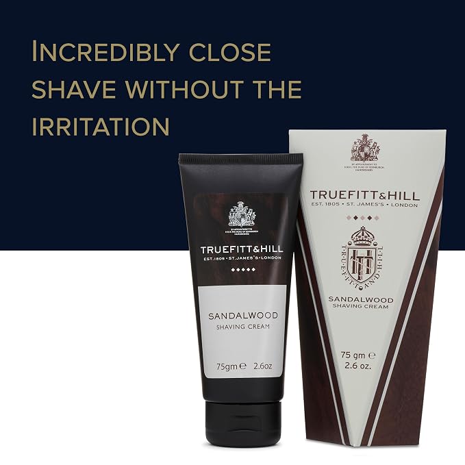 Truefitt & Hill Sandalwood Shaving Cream Tube for Men, Fresh Classic scent, 2.6 oz.