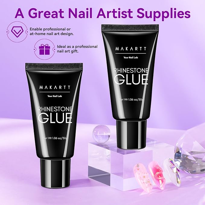 Makartt Rhinestone Glue for Nail: Super Strong UV Gel 12-Pack 30ml | 30-Day Hold, UV/LED Cured, Large Charms, Flatback Rhinestones, Small Beads and Pearls, 3D Sculpting, DIY and Salon Use