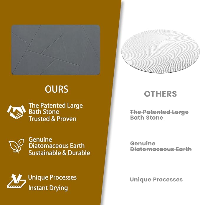 Extra Large Stone Bath Mat, 30'' x 17'' Diatomaceous Earth Non-Slip Stone Shower Mat, Super Absorbent Diatomite Stone Mats for Bathroom Dark Grey XL Plex