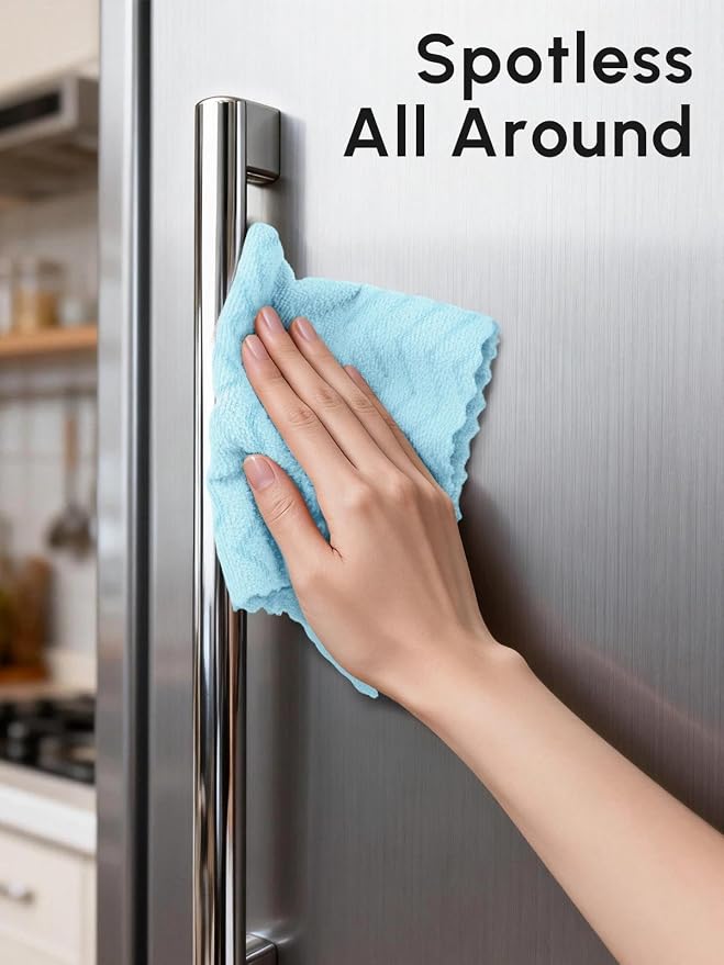 Microfiber Cleaning Cloths Roll, 75 Pack Tear Away Microfiber Towels Roll, 12" x 12" Lint Free Rags, Reusable Cleaning Cloths, Washable, Scratch Free,Ultra Absorbent Dish Rags(Blue Ripple)