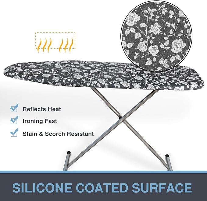 VividPaw Ironing Board Cover and Pad, Standard Size 15x54, Thick Padding, Elastic Edge, Resist Scorching, Adjustable Fastener, Heavy Duty Floral Iron Board Covers (Rose)