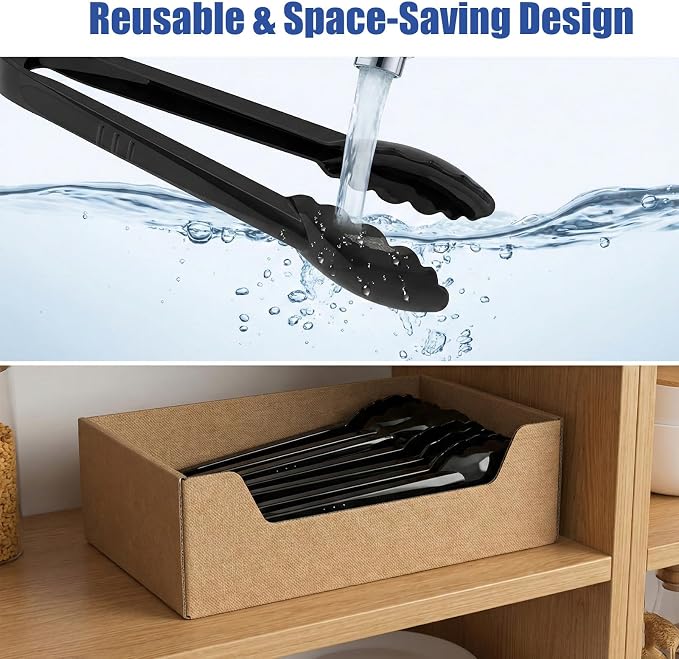 40 PCS Plastic Serving Tongs, Black Disposable Kitchen Salad Tongs | 9 Inch Disposable Serving Utensils Set, Perfect for Kitchen Buffets, BBQ Events Catering