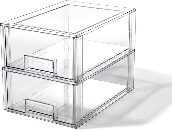 BINO | Stackable Storage Drawers, Large - 2 Pack, Clear | THE CRATE COLLECTION | Storage Bins With Drawers | Bathroom Organizers | Under Sink Organizer | Vanity Cabinet Home Organization