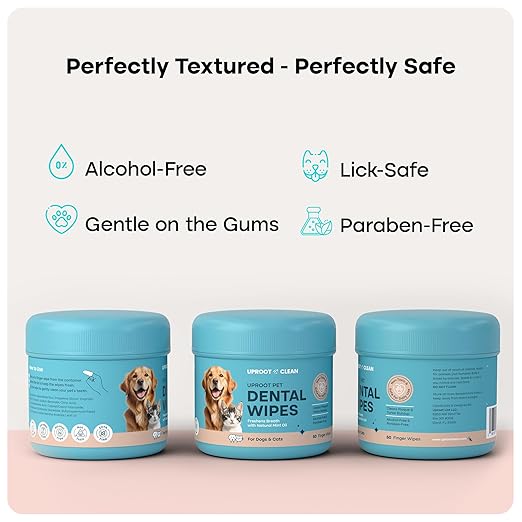 Uproot Cleaner Pro Pet Hair Remover & Dental Finger Wipes Set: The Ultimate Pet Hair Removal Tool for Non-Knit Surfaces & Cat and Dog Teeth Cleaning Wipes for Plaque, Tartar, & Breath