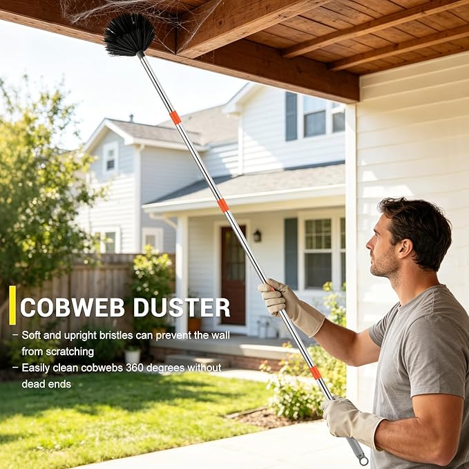 76 Inch Ceiling Fan Cleaner with Long Handle, 360° Fan Blade Cleaner, High Ceiling Duster Cleaning Kit with Cobweb Brush, Chenille and Microfiber Duster for Blinds, Walls and Light Fixtures