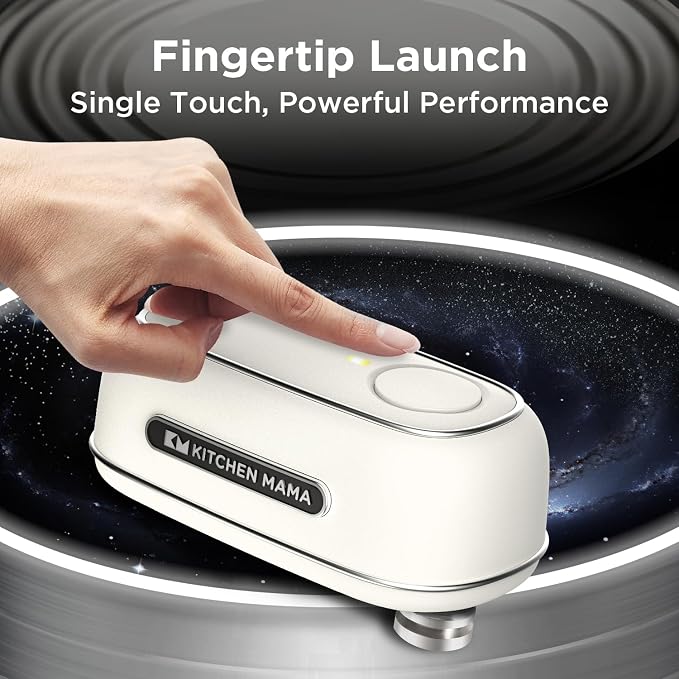 Kitchen Mama Orbit One Rechargeable Electric Can Opener, White | Hands-free, USB-C Charging, Automatic Stop, Smooth Edge, Storage Box