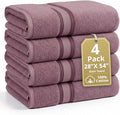 LANE LINEN 100% Cotton Large Bath Towels Set of 4 (28"x54") - Zero Twist, Mercerized Cotton Bathroom Towel 4 Pack - Quick Dry, Soft & Absorbent Large Towels Set - Oeko Tex Certified - Wishful Mauve | Pack Of Towels - Dobby Border Accent, OEKO-TEX Certi...