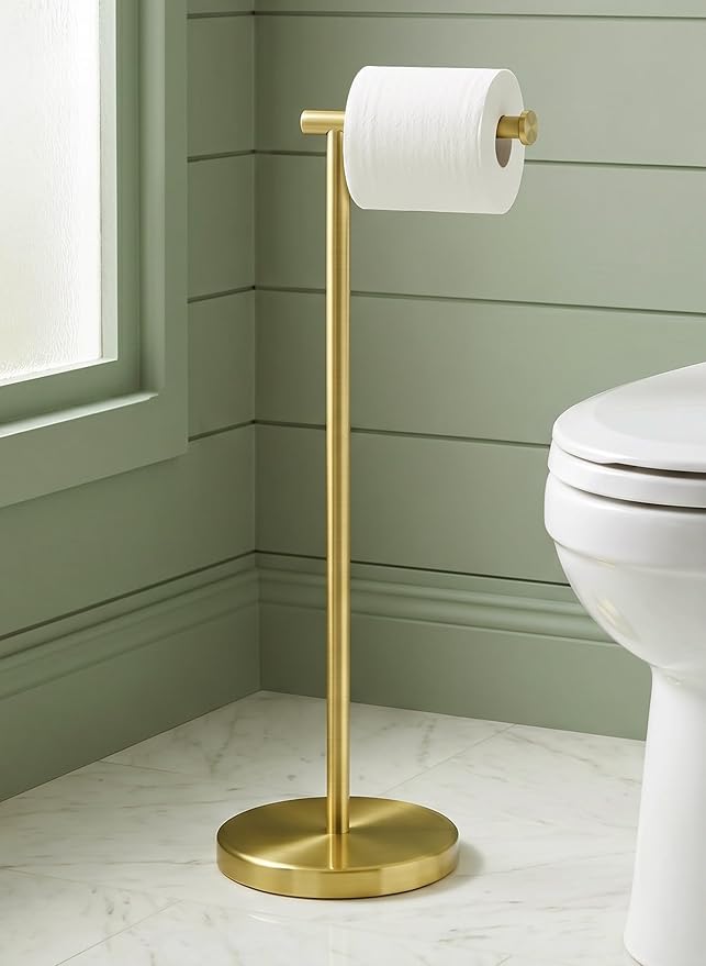 KES Gold Toilet Paper Holder Stand 26" H (Taller Version), Free Standing Toilet Paper Roll Holder with Weighted Base for Bathroom, Rustproof SUS304 Stainless Steel Brushed Gold, BPH283S66-BZ