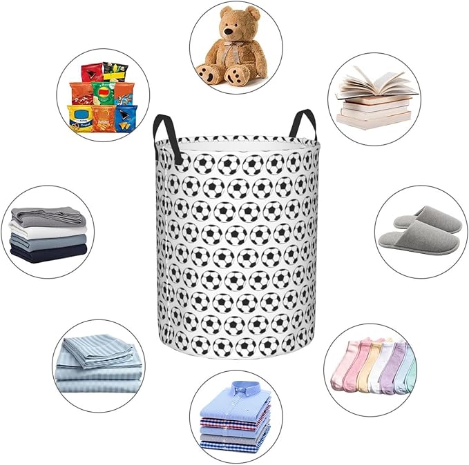Soccer Football Laundry Hamper Laundry Basket Circular Hamper Dirty Clothes Storage with Handles
