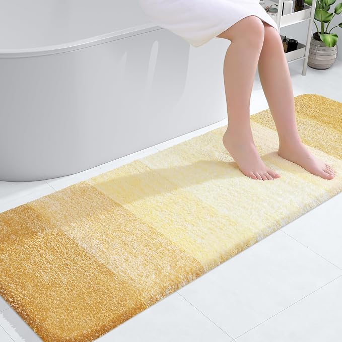 OLANLY Bathroom Runner Rugs Mat 59x20, Extra Soft Absorbent Microfiber Bath Rug, Rubber Backing, Quick Dry, Washable Long Bath Mats for Bathroom, Tub and Shower, Home Decor Accessories, Light Yellow
