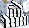 VOOVA & MOVAS 6PC Towel Set, 100% Cotton, Black White | 2 Large Bath Towels 30x56 In, 2 Hand Towels 18x28 In, 2 Washcloths 13x13 In, Quick Dry, Thick, Soft, College Dorm Towels