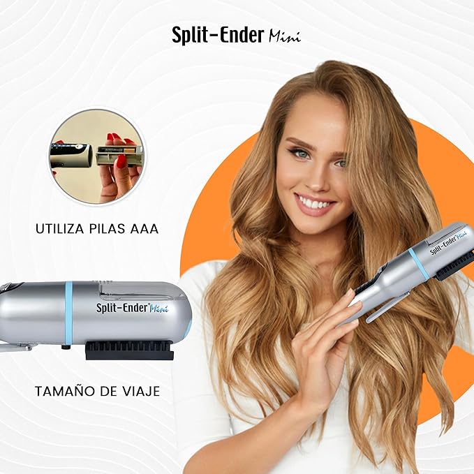 Split-Ender Mini Cordless Split End Hair Trimmer for Dry, Damaged, Brittle, or Frizzy Hair - Battery Operated Clipper for Straight and Curly Hair - Blue