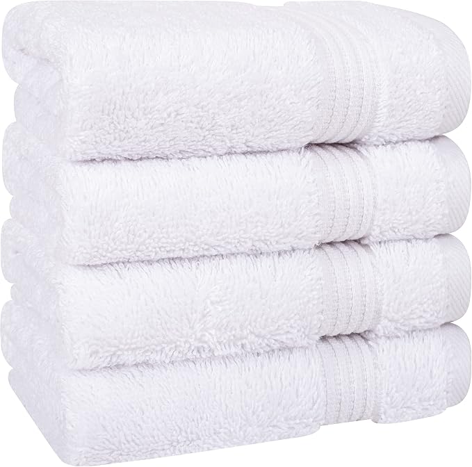 Cotton Paradise 100% Cotton Turkish Towel Set, Soft Absorbent Quick Dry, 4 Piece Washcloth Set, Snow White