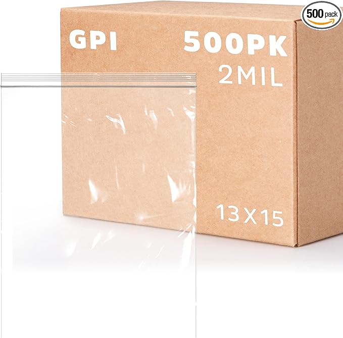 GPI - 2 Gallon Zip Bags, 13" x 15" Large Reclosable Lock Zip Bags, Clear Plastic Zipper Storage Bags with Zip Top Lock for Freezer, Clothing, Food, Documents & Supplies - 500 Count