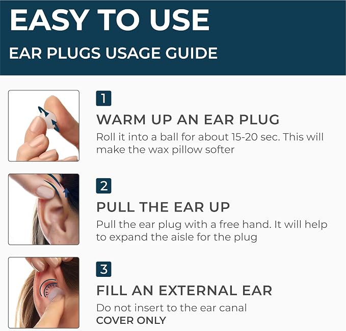 Peace&Quiet | PQ 100 Wax Ear Plugs for Sleeping - Silicone Wax Earplugs for Sleeping and Swimming, Gel Ear Plugs for Noise Cancelling, Sleeping Earplugs, Sound Blocking 32 Db (100 Pillows), White Blue