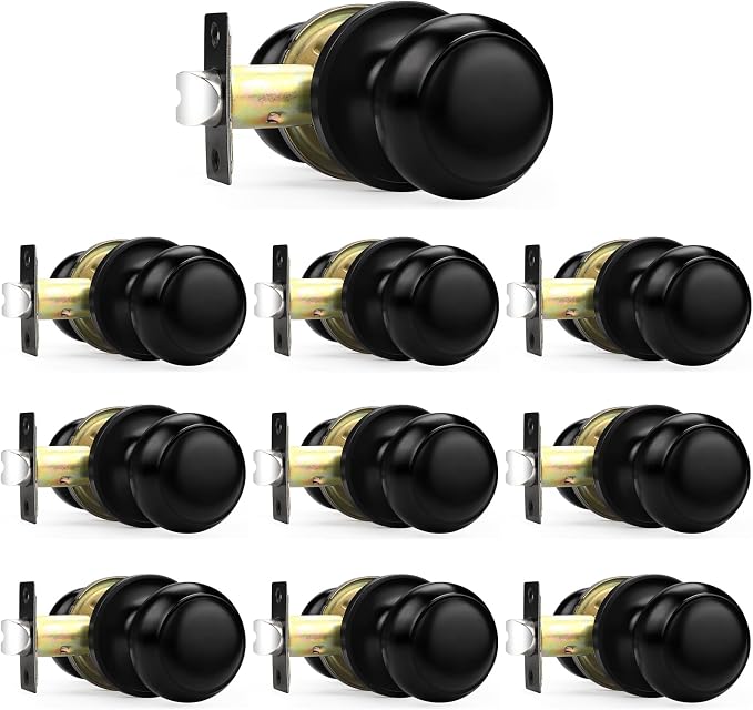 Probrico Black Door Knobs, Keyless Flat Ball Interior Door Knobs for Hallway Closet, Matte Black Passage Door Knob, 10 Pack