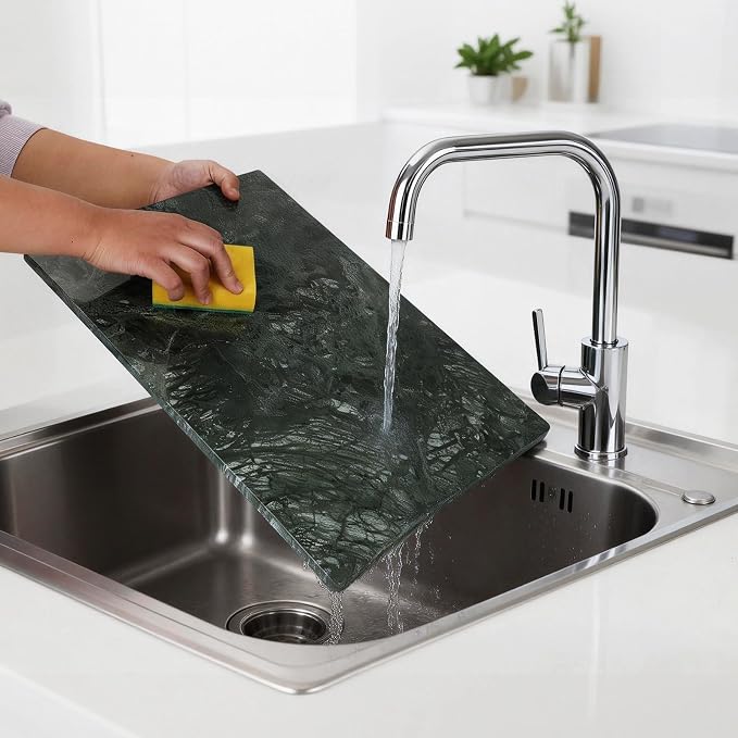Marble Cutting Board for Kitchen 16×12 Inch green | Natural stone, 0.59" thick, non-slip feet, stay cool for dough/butter, ideal for pastry, cheese, charcuterie, pizza, bread