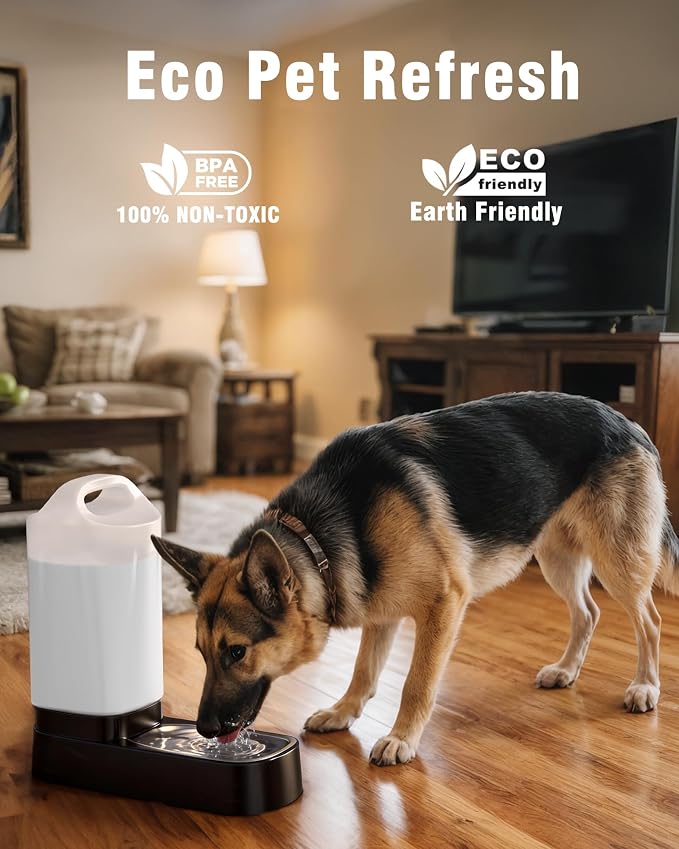 Automatic Dog Water Bowl Dispenser - with Filter 2.4 Gallon Stainless Steel Gravity Pet Water Feeder with Ergonomic Handle Design Anti Splash Drinking Bowl Easy to Clean Multi Pet Use