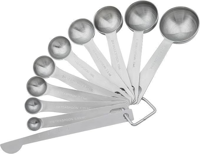 Measuring Cups and Spoons Set, 18/8 Stainless Steel 8 Measuring Cups and 9 Measuring Spoons with Leveler and Measurement Enquivalents, Kitchen and Baking Measure Cups Spoons Set of 19