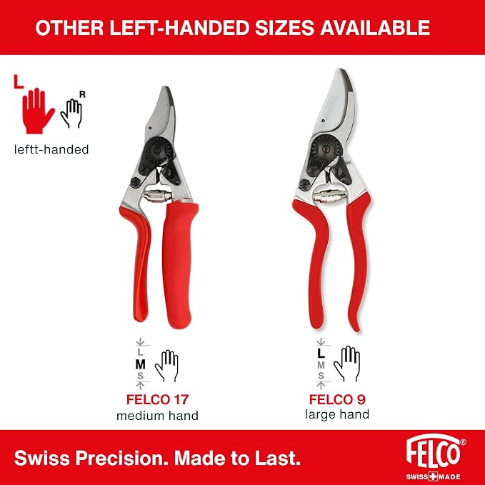 Felco F16 Pruning Shears – 7.7" Garden Clippers for Left-Handed Users with Bypass & Anvil Blades | Hand Pruners for Gardening | Garden Tool Cutter with Aluminum Handle, Lightweight Swiss Precision