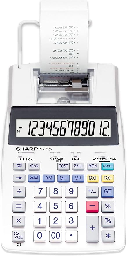 Sharp SH-EL1750V Printing Calculator, Black/Red