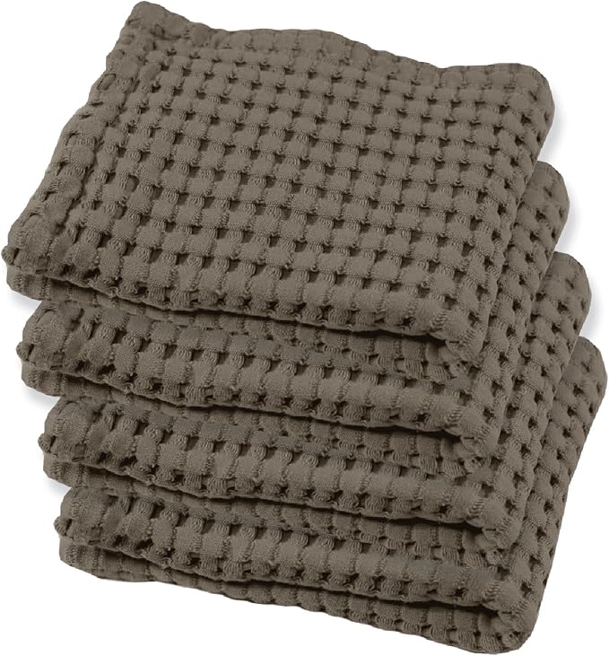 GILDEN TREE Waffle Bath Towels Wash Cloths for Showering, Exfoliating Washcloth Quick Dry Towel, Face Towels for Washing Face Cotton Washcloths Set of 4, Modern Style (Stone)