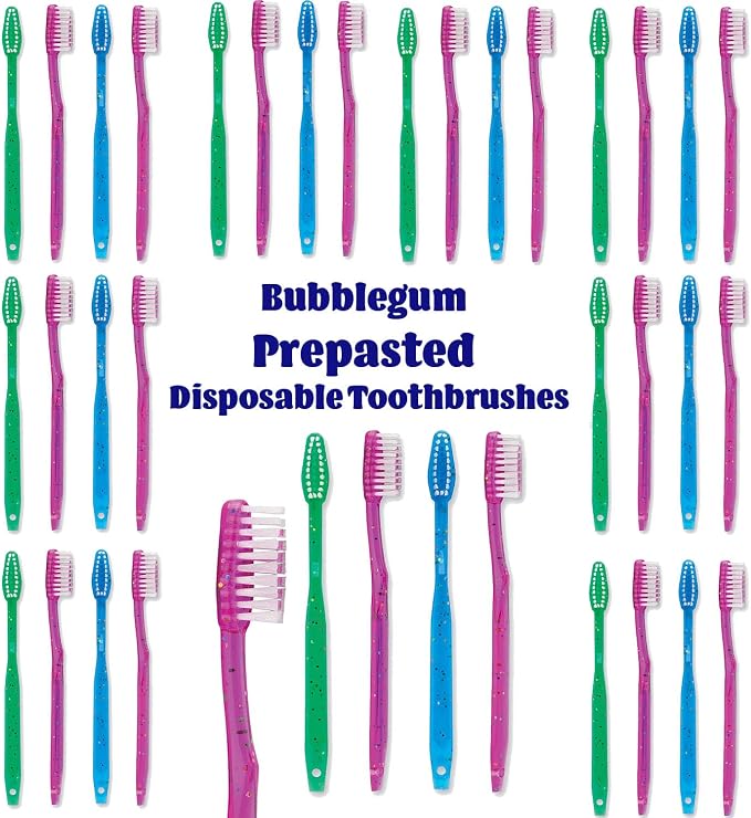 144 Kids Prepasted Toothbrushes Individually Wrapped - Bubblegum Disposable Toothbrushes - NO Water Needed, Just Start Brushing (144 Pack)