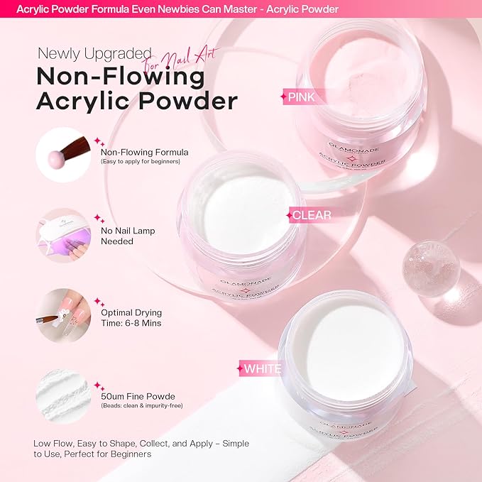 Glamonade Acrylic Nail Kit for Beginners: Professional Nail Set with Drill Acrylic Powder Gel Polish Nail Stamp for Home Starter Practice & DIY Manicure