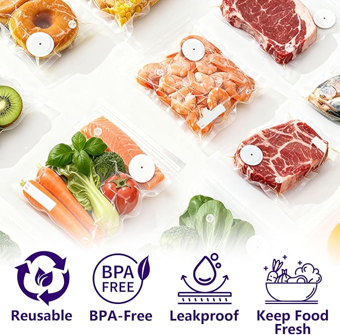 30-Pack XL Large Vacuum Sealer Bags & 2 Bonus Sealing Clips, Compatible with Chef Preserve – BPA-Free (12 x 20 in) Reusable Food Storage Bags for Freezer, Microwave, Sous Vide – Leak-Proof