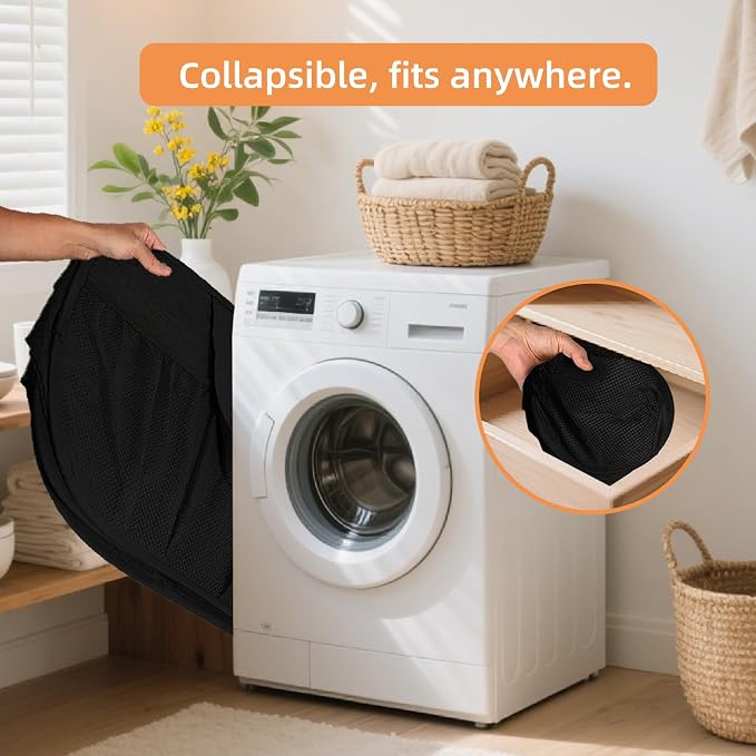 4 Pack Collapsible Laundry Baskets with Lid, Foldable Laundry Basket with 6 Pockets, Pop Up Laundry Hamper with Dual Handles, 99L Sturdy Clothes Hampers for Home, Dorm, Apartment, Travel, Black