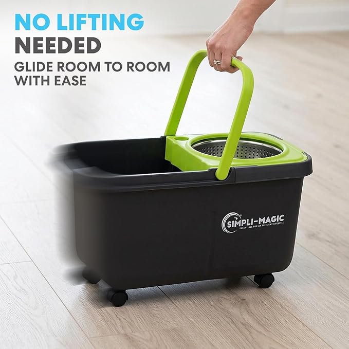 Simpli-Magic 360° Spin Mop and Bucket with Wringer – 3 High-Absorbent Microfiber Washable Heads, Soap Dispenser – Spinning Mop and Bucket Set for All Types Floor Cleaning