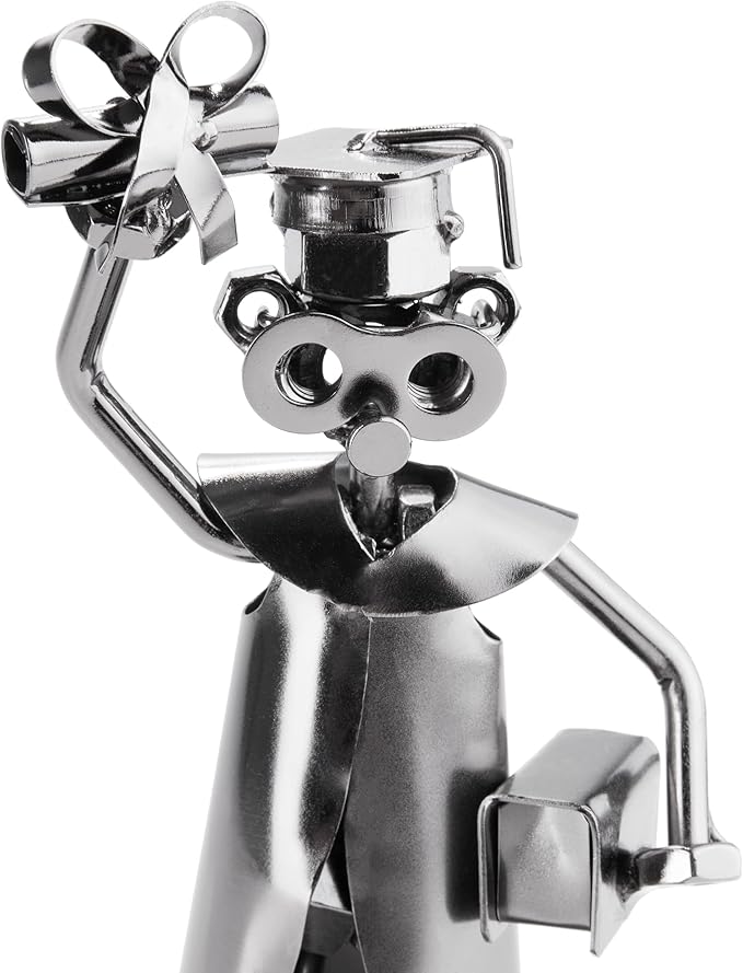 BRUBAKER Nuts and Bolts Sculpture Graduation Bachelor Master - Handmade Iron Figure Metal Man Examination - School Metal Figure Gift Idea for Students